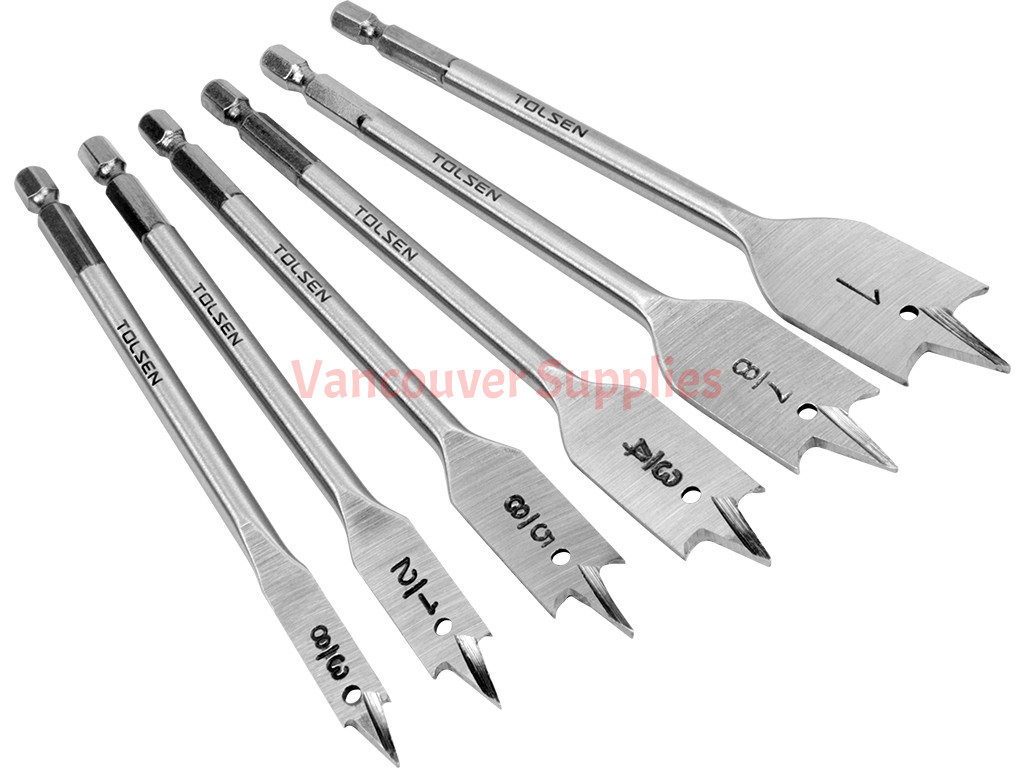 6pcs Carbon Steel Wood Drill Bits Woodworking Tool Flat Hole